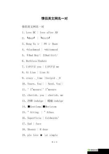 2023 欧美个性情侣网名精选：爱的专属标识